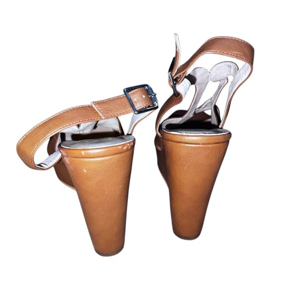 BP Brown Strappy Open Peeop Toe Wedge Sandals Sz 8 M Womens Brown - Picture 7 of 9